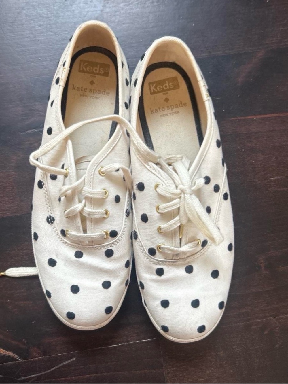 Keds for Kate Spade Cream Canvas Sneakers with Black Polka Dots